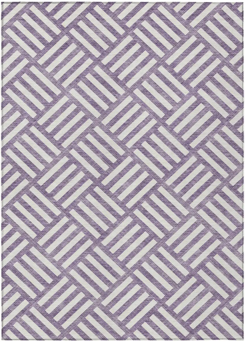 Purple And Ivory Geometric Washable Indoor Outdoor Area Rug Photo 2