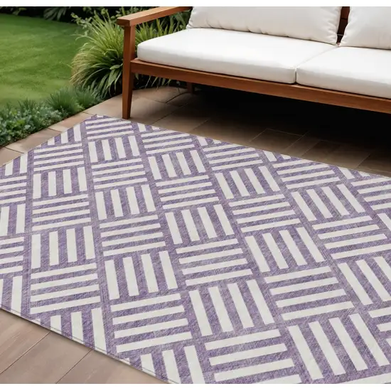 Purple And Ivory Geometric Washable Indoor Outdoor Area Rug Photo 1