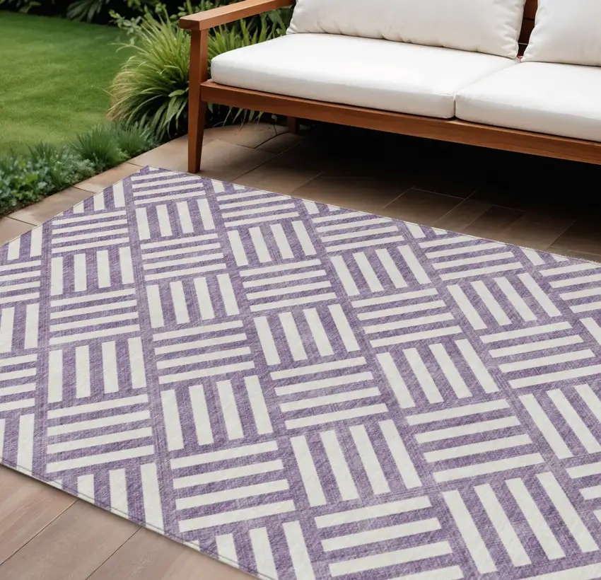 Purple And Ivory Geometric Washable Indoor Outdoor Area Rug Photo 1