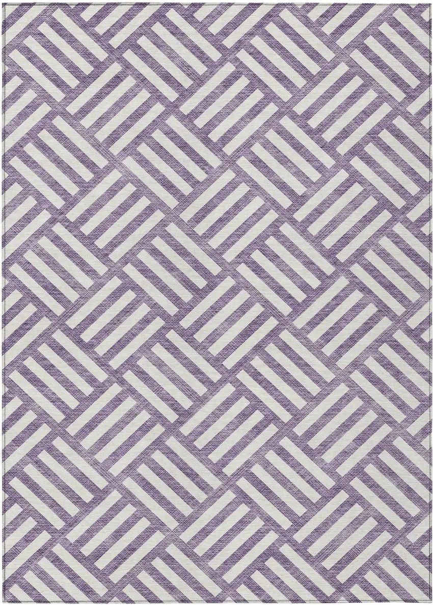 Purple And Ivory Geometric Washable Indoor Outdoor Area Rug Photo 2
