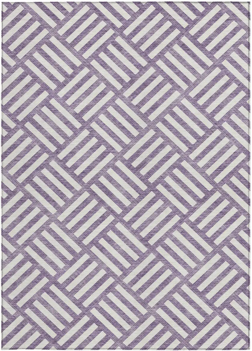 Purple And Ivory Geometric Washable Indoor Outdoor Area Rug Photo 6