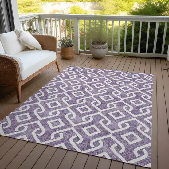 Purple And Ivory Geometric Washable Indoor Outdoor Area Rug Photo 6