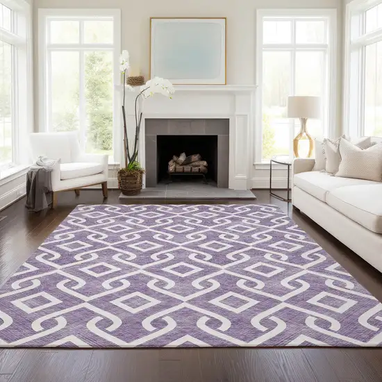 Purple And Ivory Geometric Washable Indoor Outdoor Area Rug Photo 7