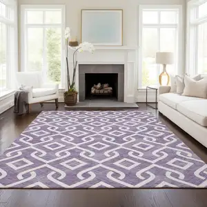 Photo of Purple And Ivory Geometric Washable Indoor Outdoor Area Rug