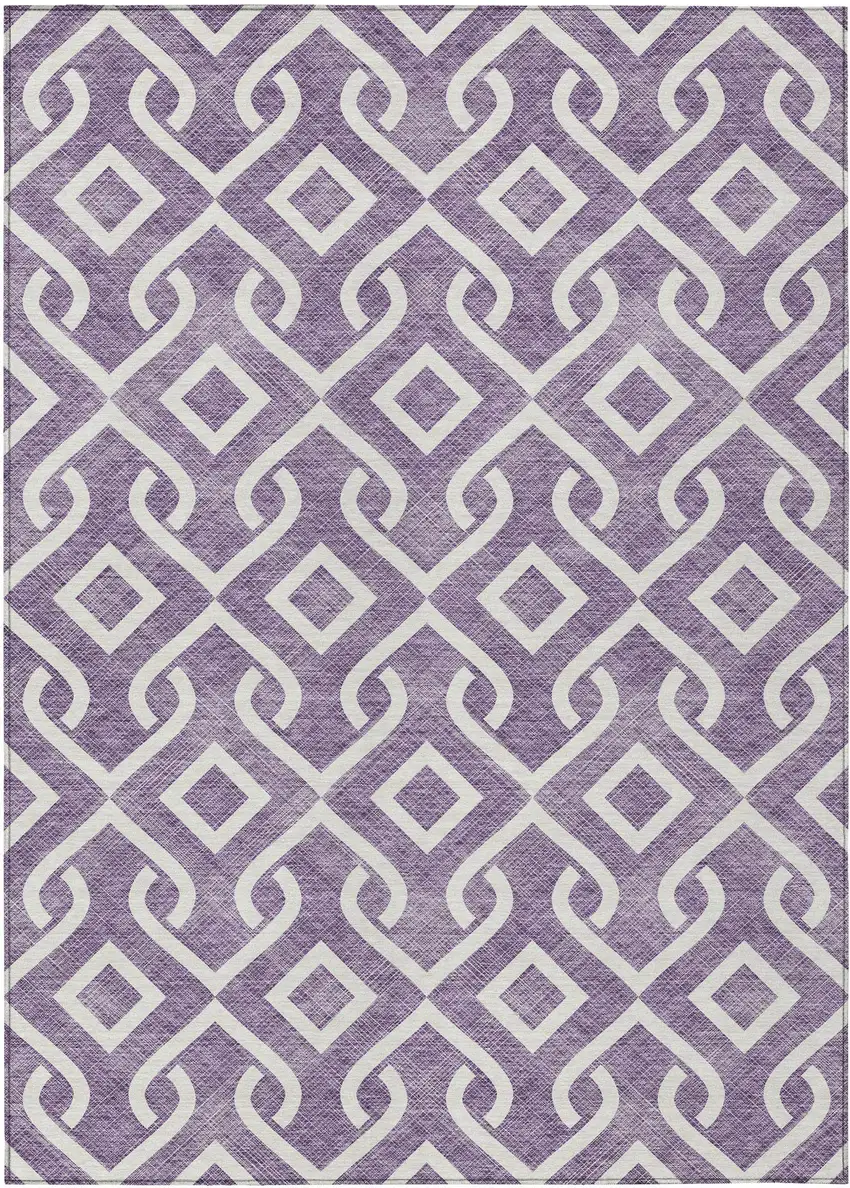 Purple And Ivory Geometric Washable Indoor Outdoor Area Rug Photo 2