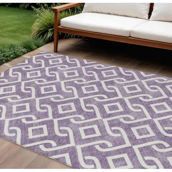 Purple And Ivory Geometric Washable Indoor Outdoor Area Rug Photo 1
