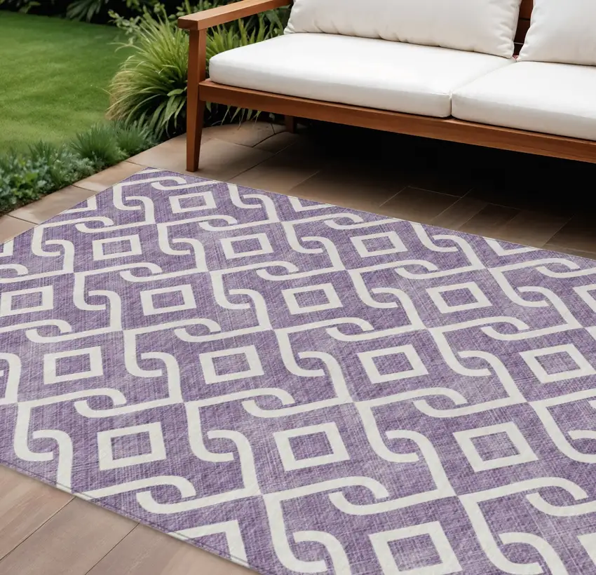 Purple And Ivory Geometric Washable Indoor Outdoor Area Rug Photo 1