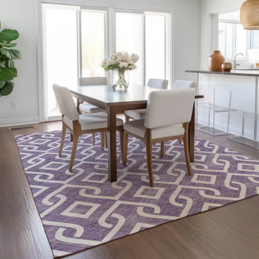 Purple And Ivory Geometric Washable Indoor Outdoor Area Rug Photo 8