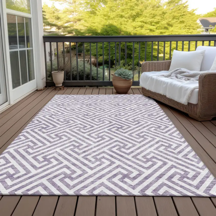 Purple And Ivory Geometric Washable Indoor Outdoor Area Rug Photo 7