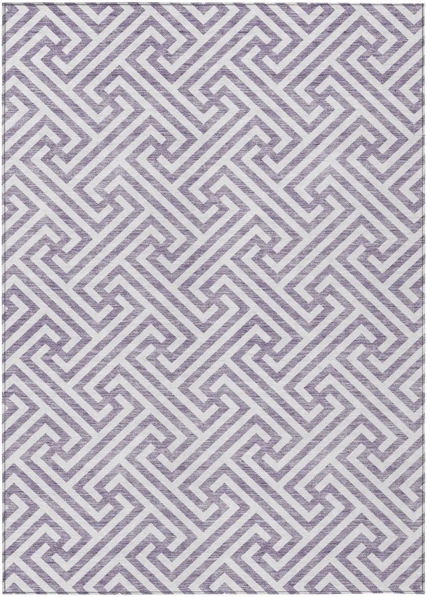 Purple And Ivory Geometric Washable Indoor Outdoor Area Rug Photo 1