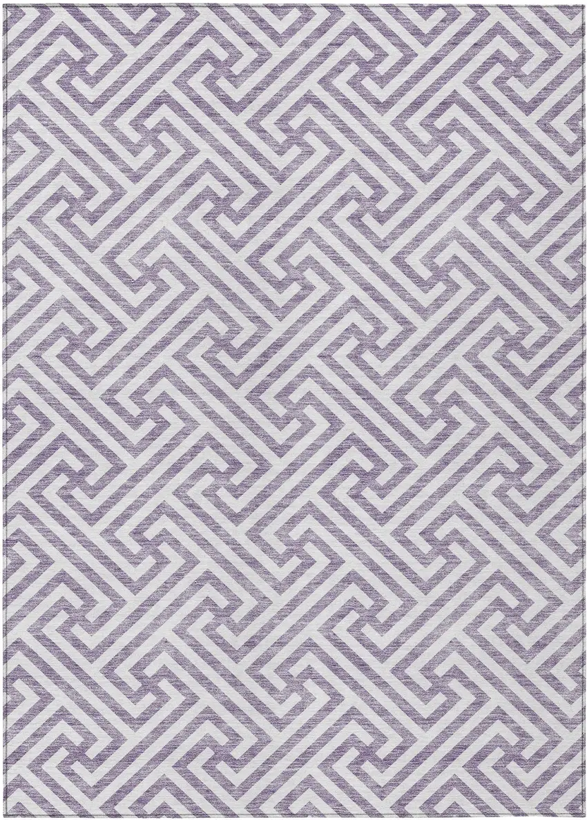 Purple And Ivory Geometric Washable Indoor Outdoor Area Rug Photo 1