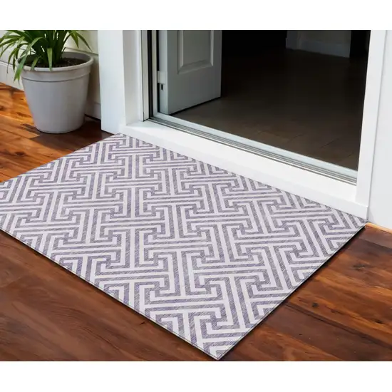 Purple And Ivory Geometric Washable Indoor Outdoor Area Rug Photo 1
