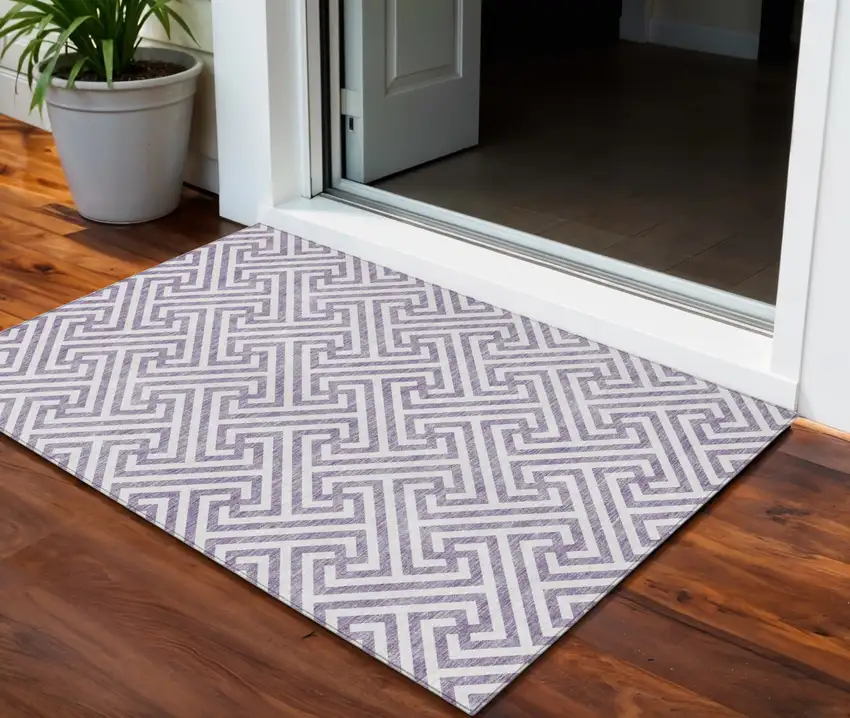 Purple And Ivory Geometric Washable Indoor Outdoor Area Rug Photo 1