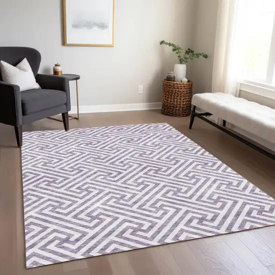 Purple And Ivory Geometric Washable Indoor Outdoor Area Rug Photo 9