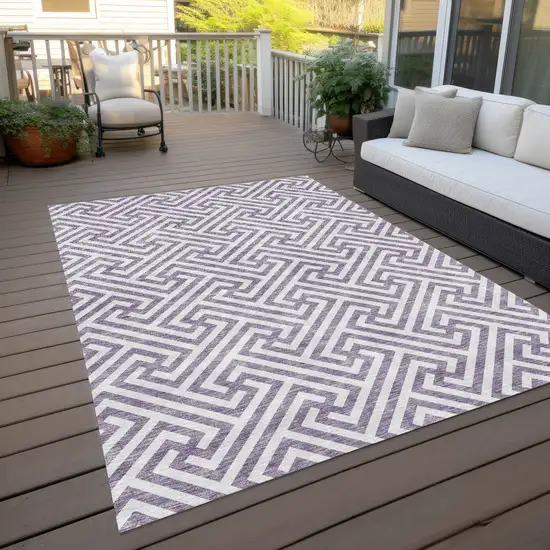 Purple And Ivory Geometric Washable Indoor Outdoor Area Rug Photo 9