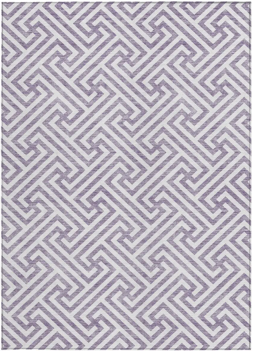 Purple And Ivory Geometric Washable Indoor Outdoor Area Rug Photo 5