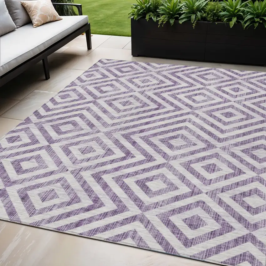 Purple And Ivory Geometric Washable Indoor Outdoor Area Rug Photo 1