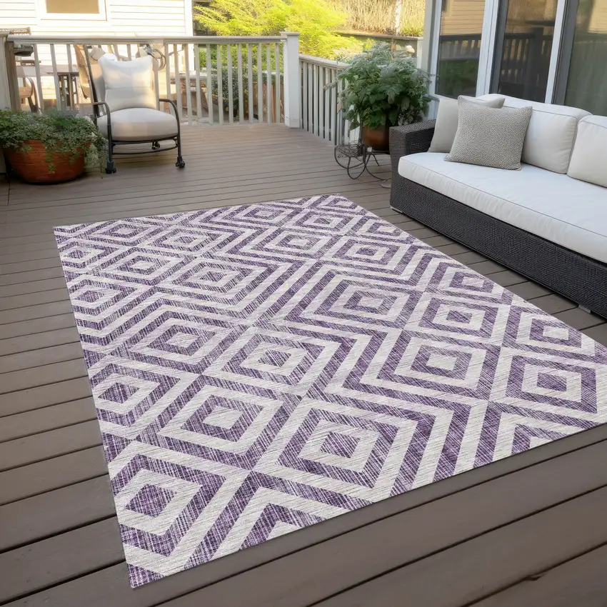 Purple And Ivory Geometric Washable Indoor Outdoor Area Rug Photo 9
