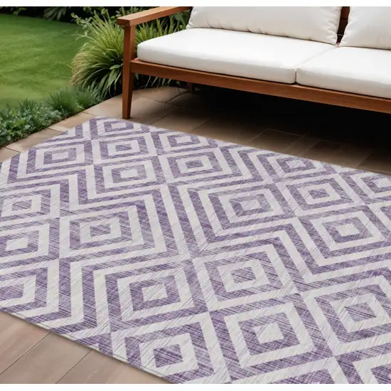 Purple And Ivory Geometric Washable Indoor Outdoor Area Rug Photo 1
