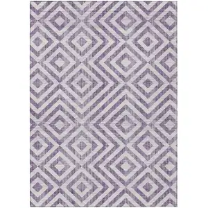 Photo of Purple And Ivory Geometric Washable Indoor Outdoor Area Rug
