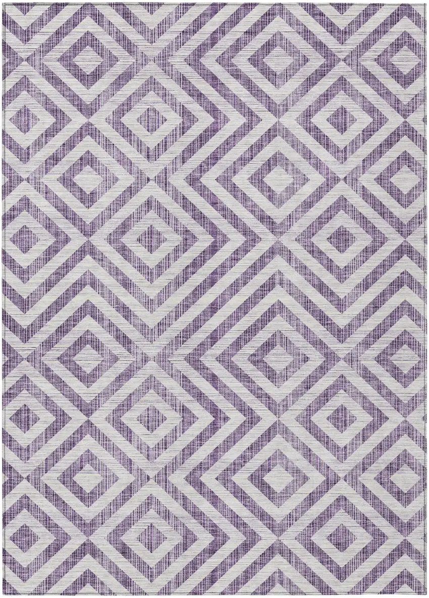 Purple And Ivory Geometric Washable Indoor Outdoor Area Rug Photo 1