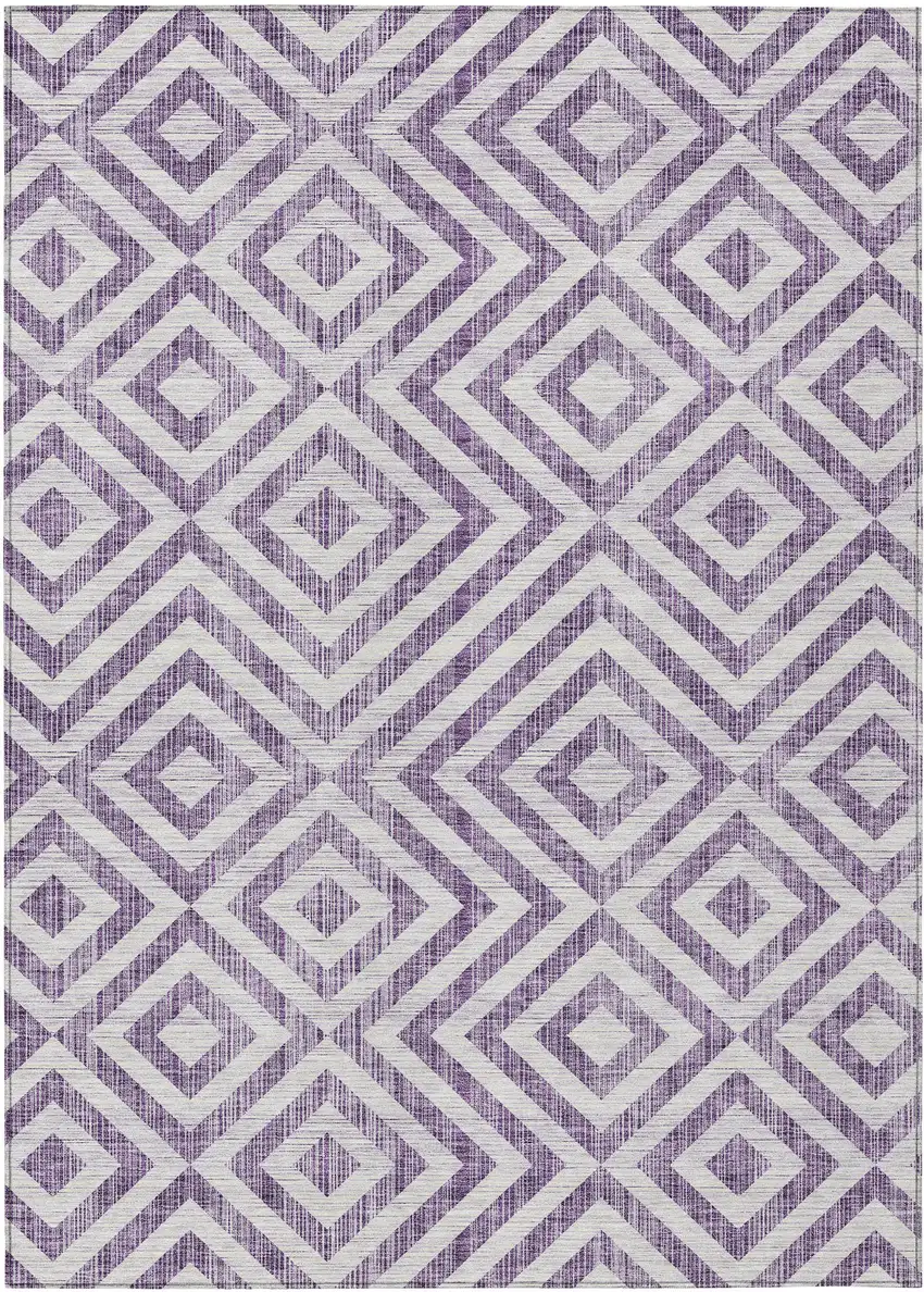 Purple And Ivory Geometric Washable Indoor Outdoor Area Rug Photo 1