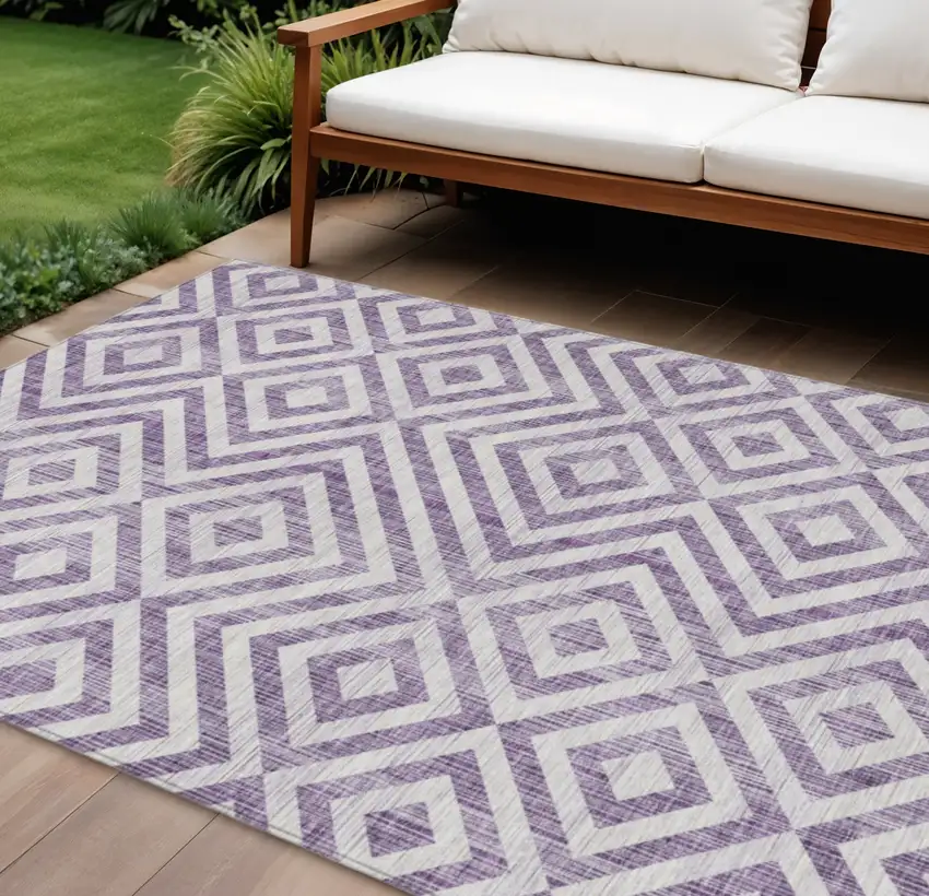 Purple And Ivory Geometric Washable Indoor Outdoor Area Rug Photo 1