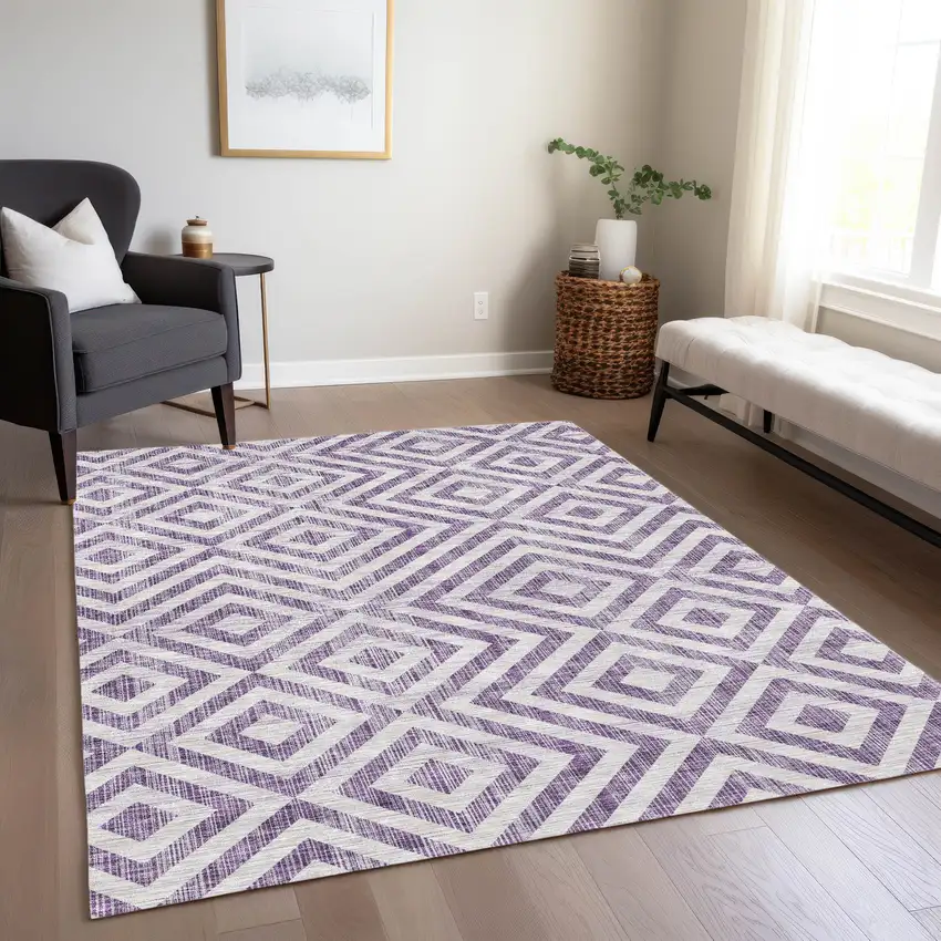 Purple And Ivory Geometric Washable Indoor Outdoor Area Rug Photo 9
