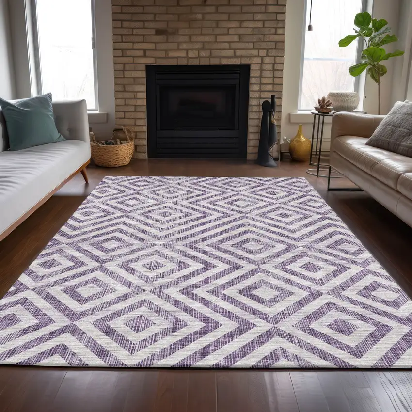 Purple And Ivory Geometric Washable Indoor Outdoor Area Rug Photo 8