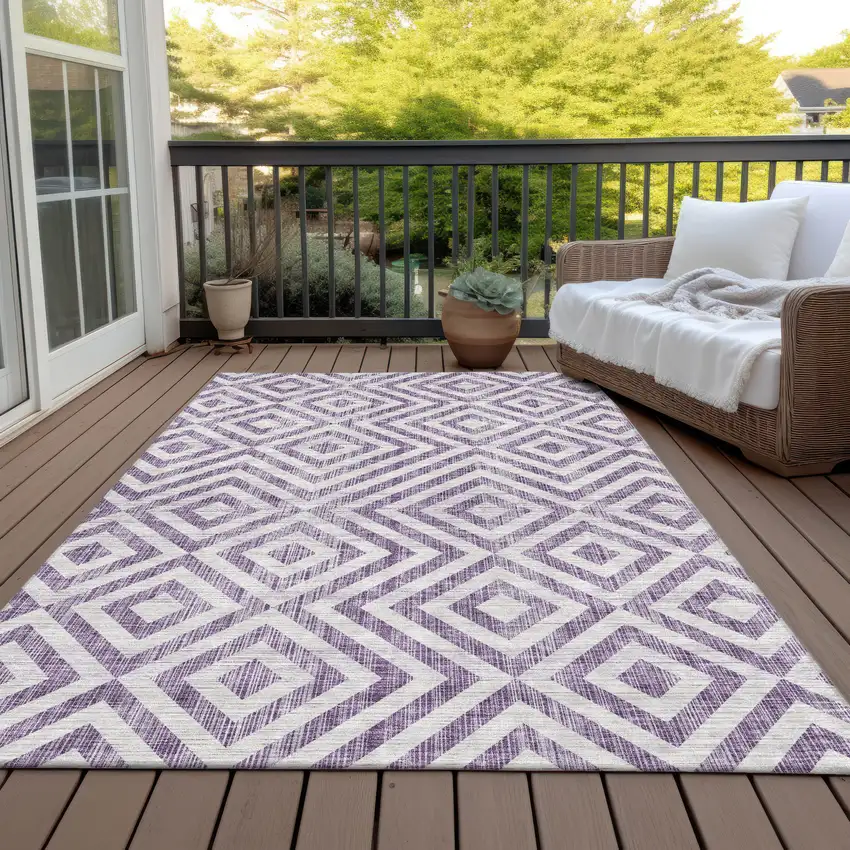 Purple And Ivory Geometric Washable Indoor Outdoor Area Rug Photo 7