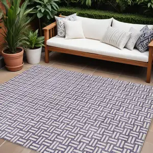 Photo of Purple And Ivory Geometric Washable Indoor Outdoor Area Rug