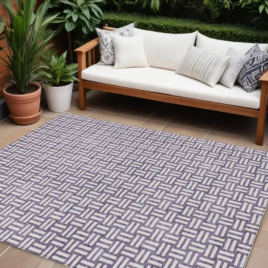 Purple And Ivory Geometric Washable Indoor Outdoor Area Rug Photo 1