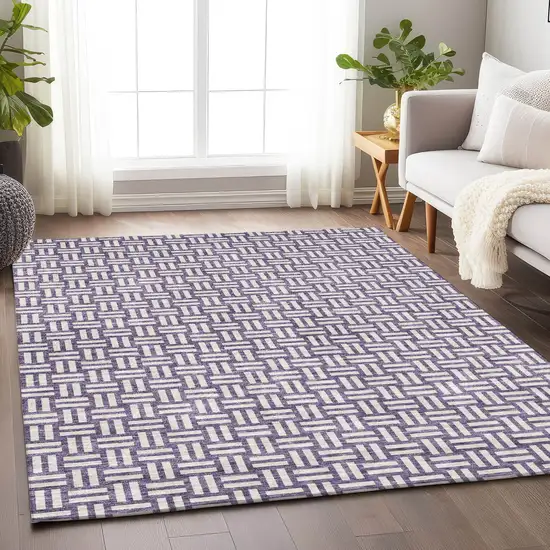 Purple And Ivory Geometric Washable Indoor Outdoor Area Rug Photo 9