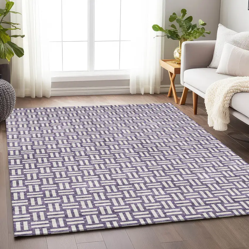 Purple And Ivory Geometric Washable Indoor Outdoor Area Rug Photo 9