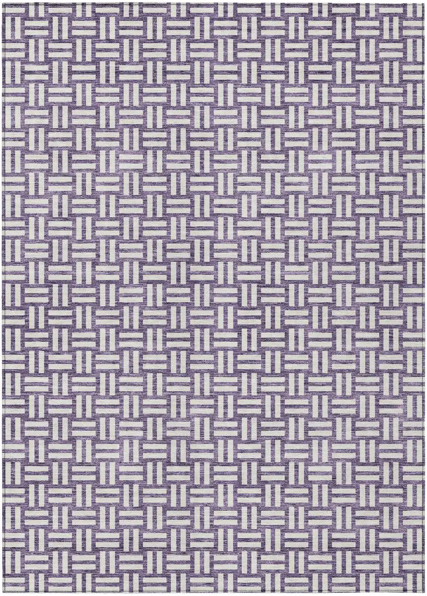 Purple And Ivory Geometric Washable Indoor Outdoor Area Rug Photo 2