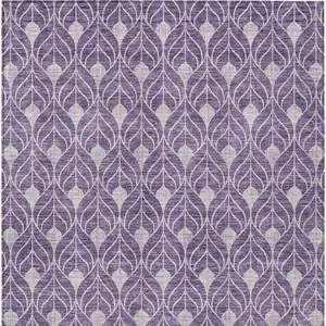 Photo of Purple And Ivory Geometric Washable Indoor Outdoor Area Rug