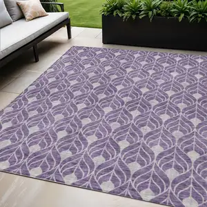 Photo of Purple And Ivory Geometric Washable Indoor Outdoor Area Rug