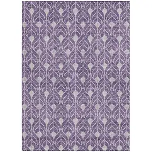 Photo of Purple And Ivory Geometric Washable Indoor Outdoor Area Rug