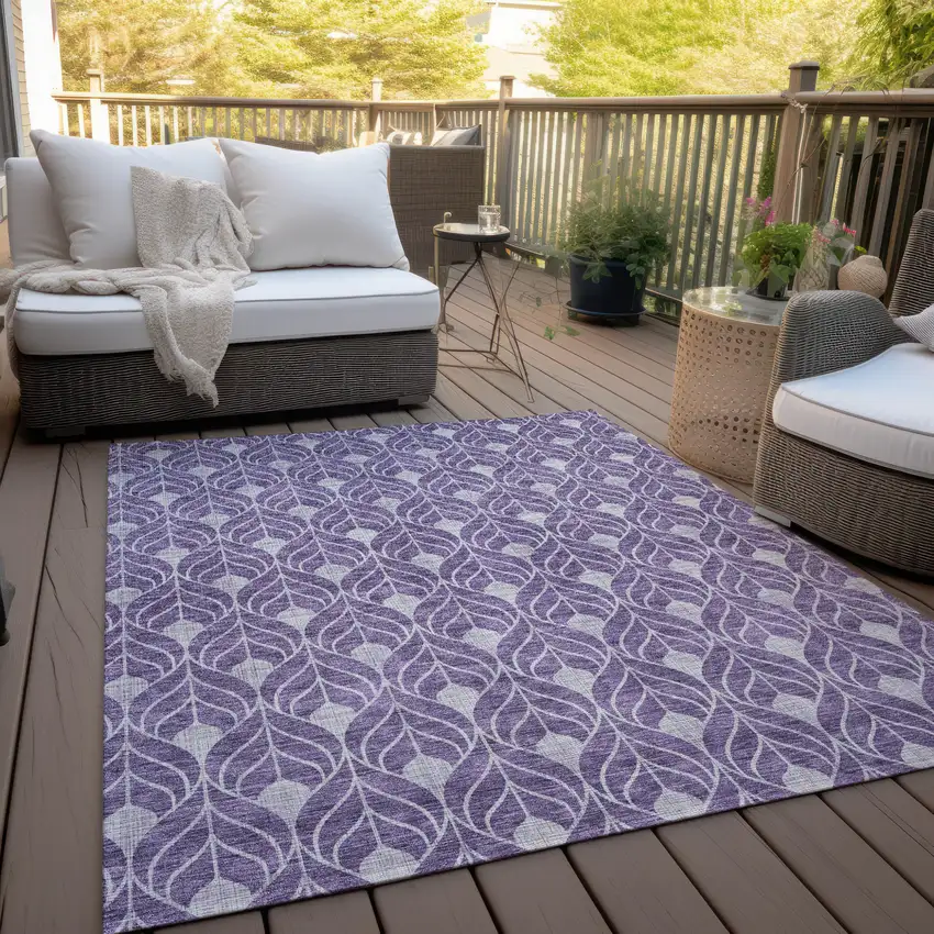 Purple And Ivory Geometric Washable Indoor Outdoor Area Rug Photo 9