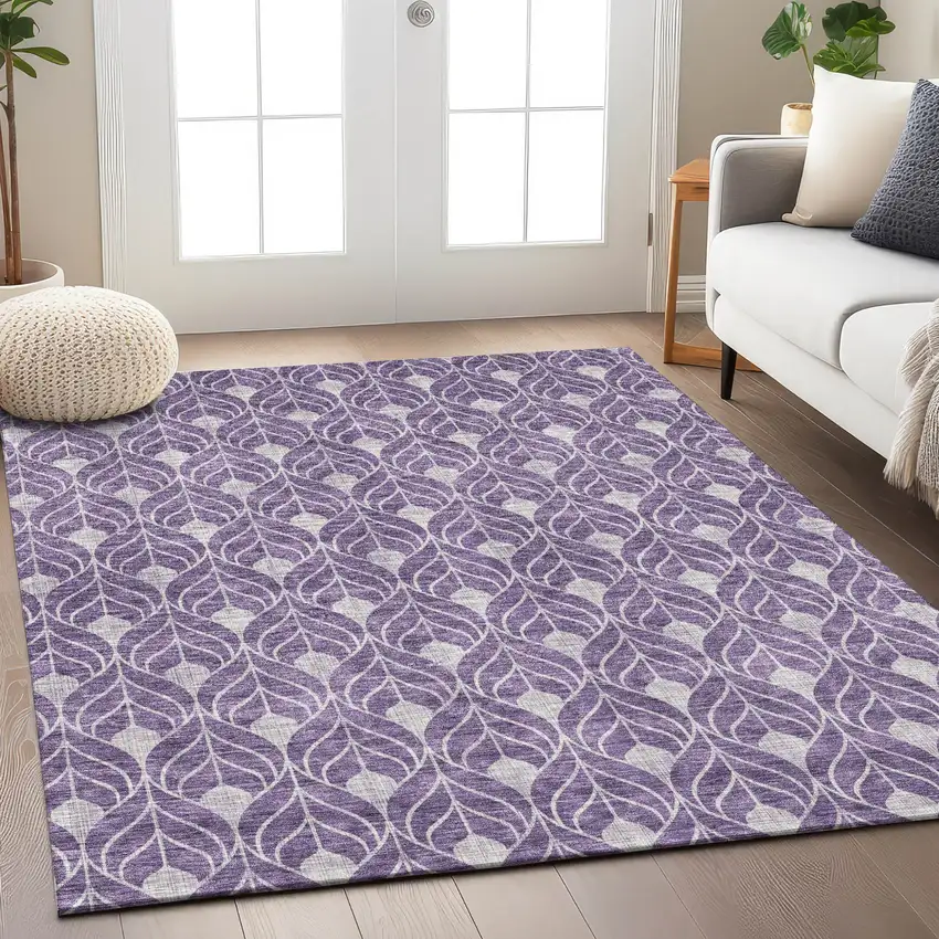 Purple And Ivory Geometric Washable Indoor Outdoor Area Rug Photo 8