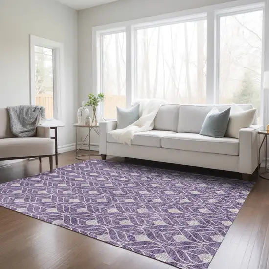 Purple And Ivory Geometric Washable Indoor Outdoor Area Rug Photo 9