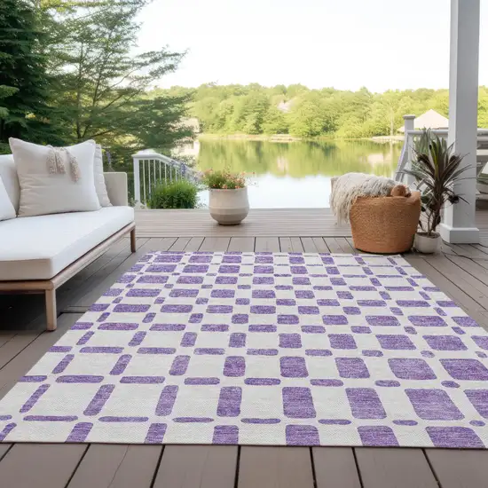 Purple And Ivory Geometric Washable Indoor Outdoor Area Rug Photo 7