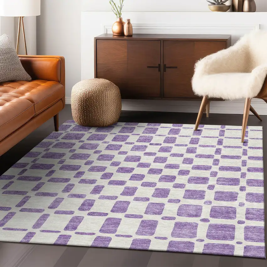 Purple And Ivory Geometric Washable Indoor Outdoor Area Rug Photo 9