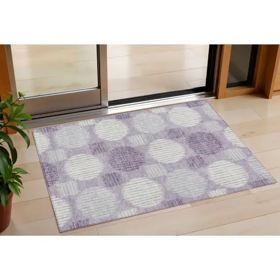 Purple And Ivory Geometric Washable Indoor Outdoor Area Rug Photo 1