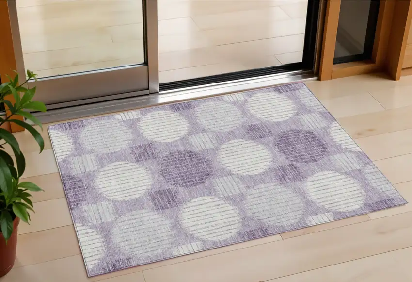 Purple And Ivory Geometric Washable Indoor Outdoor Area Rug Photo 1