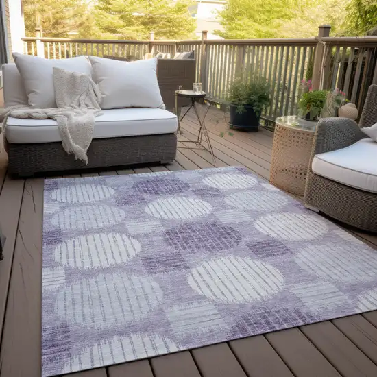 Purple And Ivory Geometric Washable Indoor Outdoor Area Rug Photo 9