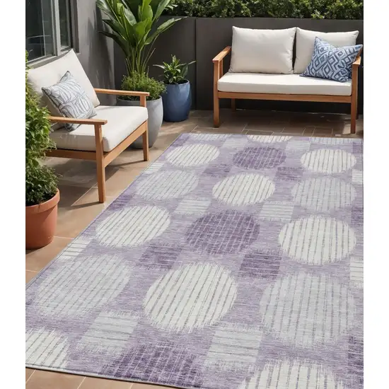 Purple And Ivory Geometric Washable Indoor Outdoor Area Rug Photo 1