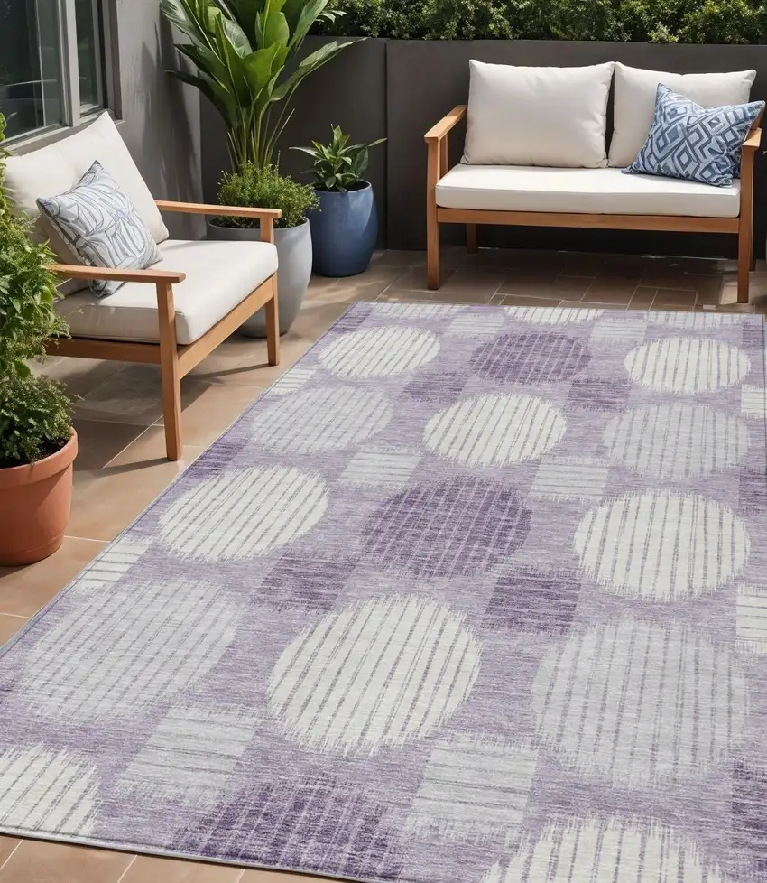 Purple And Ivory Geometric Washable Indoor Outdoor Area Rug Photo 1