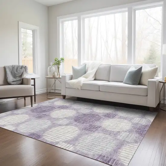 Purple And Ivory Geometric Washable Indoor Outdoor Area Rug Photo 9