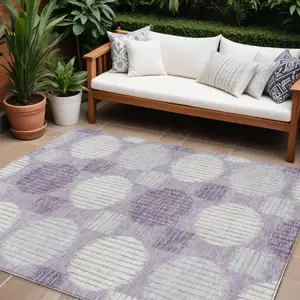 Photo of Purple And Ivory Geometric Washable Indoor Outdoor Area Rug